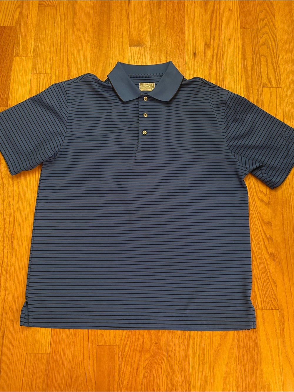 Championship Tour Men's Blue & Black Striped Golf Shirt - Classic Short Sleeve